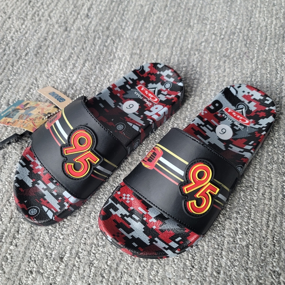 Disney Pixar Kid's Cars Lightning McQueen 95 Slide Sandals Size 6 In Black NIB